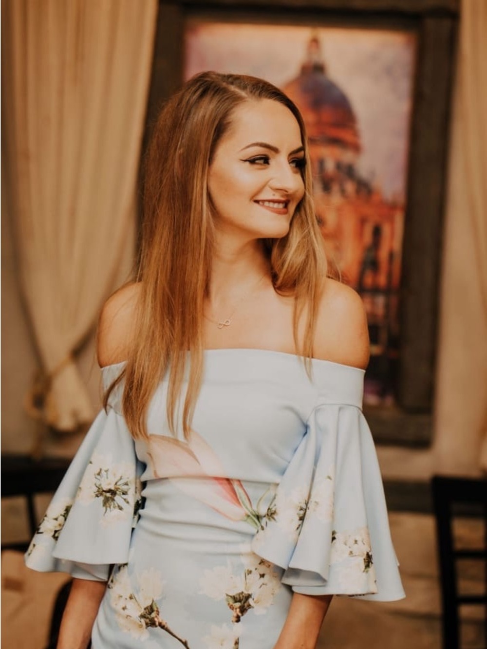 Ted Baker Light Blue Off-Shoulder Floral Midi Dress - Picture 6 of 11
